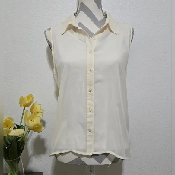 Full Tilt Cream Sheer Sleeveless Button Down Blouse Lace Back Size XL - Picture 2 of 6